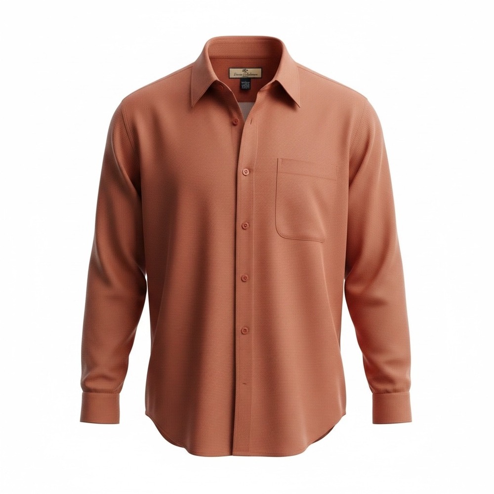 Tommy Bahama Mens Large Terracotta Rust Micro Grid Long Sleeve Button Down Shirt